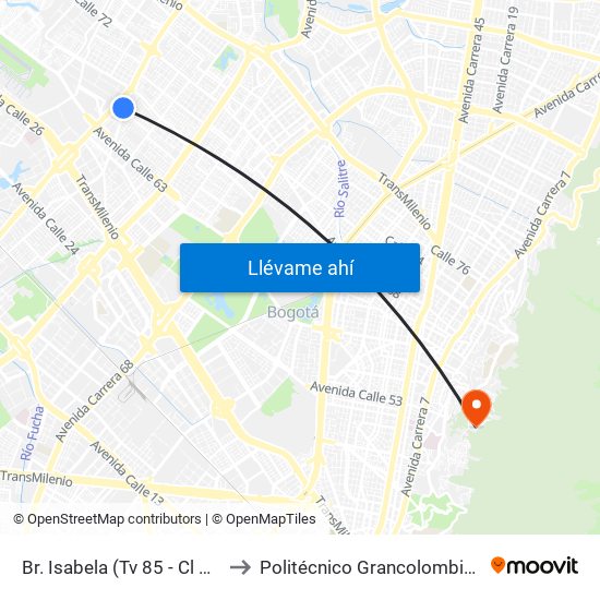 Br. Isabela (Tv 85 - Cl 64i) to Politécnico Grancolombiano map