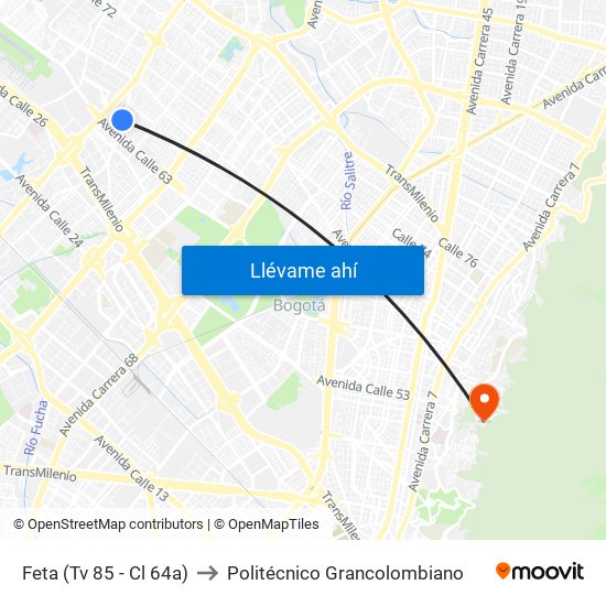 Feta (Tv 85 - Cl 64a) to Politécnico Grancolombiano map