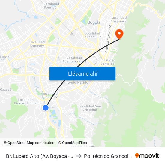Br. Lucero Alto (Av. Boyacá - Kr 18q) (A) to Politécnico Grancolombiano map