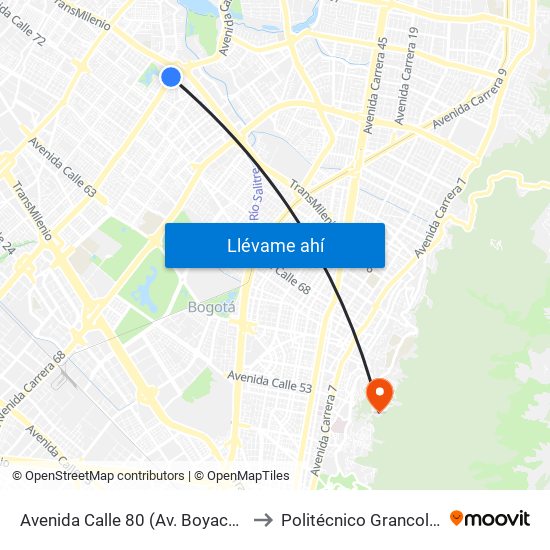 Avenida Calle 80 (Av. Boyacá - Cl 78) (A) to Politécnico Grancolombiano map