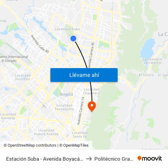 Estación Suba - Avenida Boyacá (Av. Boyacá - Cl 128a) to Politécnico Grancolombiano map