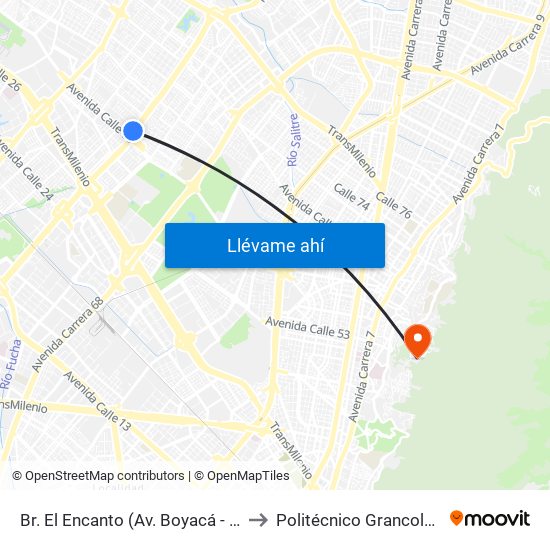 Br. El Encanto (Av. Boyacá - Ac 63) (A) to Politécnico Grancolombiano map