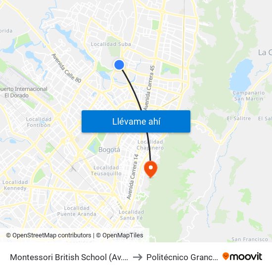 Montessori British School (Av. Boyacá - Cl 128) to Politécnico Grancolombiano map