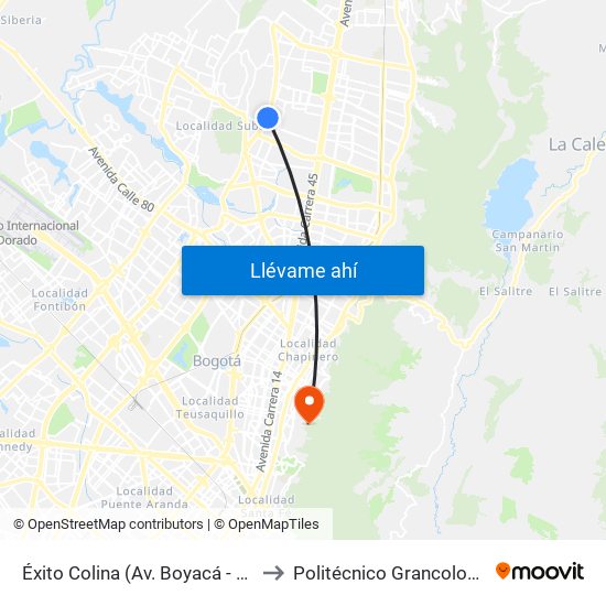 Éxito Colina (Av. Boyacá - Cl 146b) to Politécnico Grancolombiano map