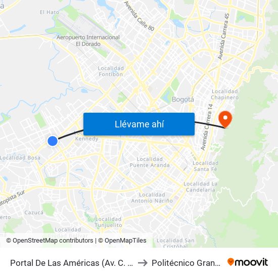 Portal De Las Américas (Av. C. De Cali - Av. V/Cio) to Politécnico Grancolombiano map