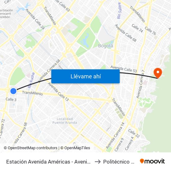 Estación Avenida Américas - Avenida Boyacá (Av. Américas - Kr 71b) (A) to Politécnico Grancolombiano map