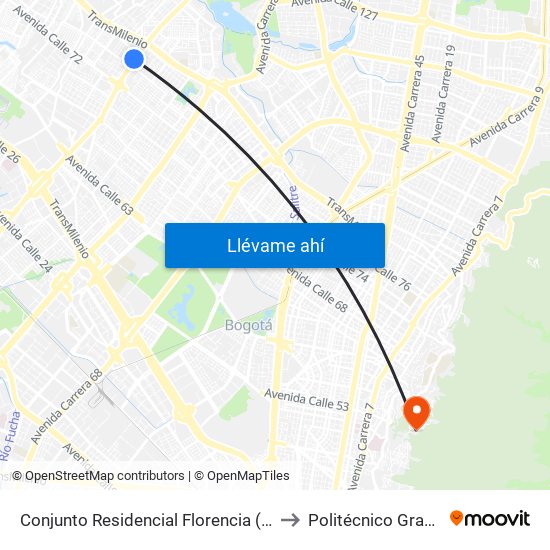 Conjunto Residencial Florencia (Av. C. De Cali - Cl 75a) to Politécnico Grancolombiano map
