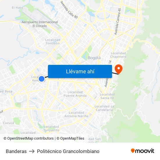 Banderas to Politécnico Grancolombiano map