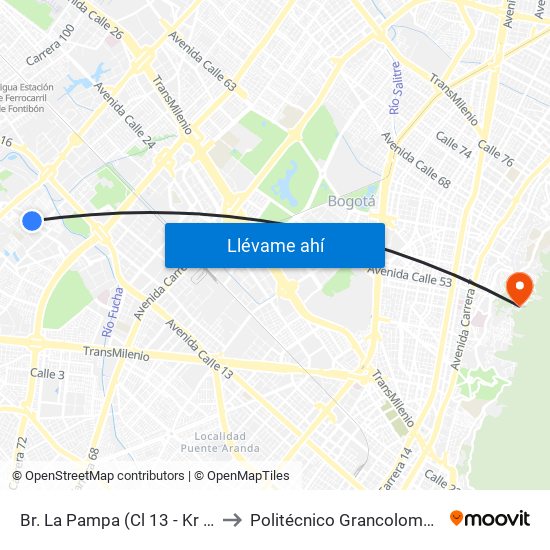 Br. La Pampa (Cl 13 - Kr 80d) to Politécnico Grancolombiano map