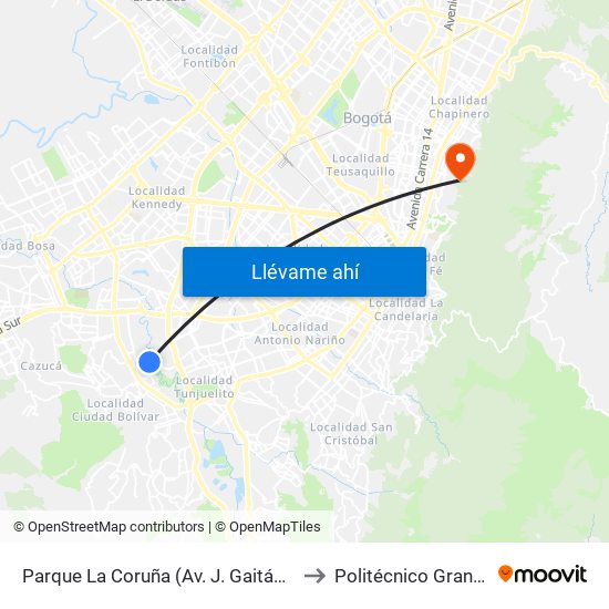 Parque La Coruña (Av. J. Gaitán C. - Cl 58a Sur) (A) to Politécnico Grancolombiano map