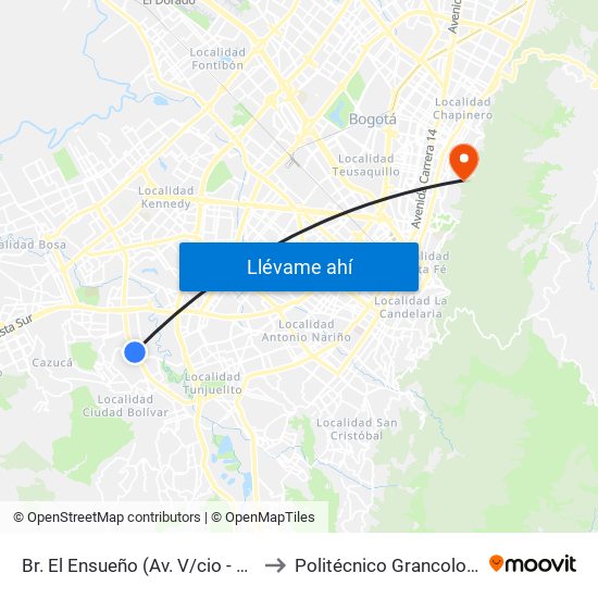 Br. El Ensueño (Av. V/cio - Tv 63) (A) to Politécnico Grancolombiano map