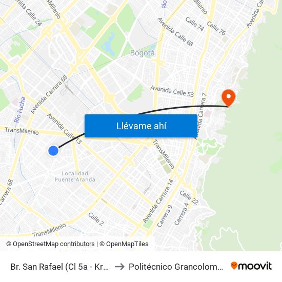 Br. San Rafael (Cl 5a - Kr 53c) to Politécnico Grancolombiano map