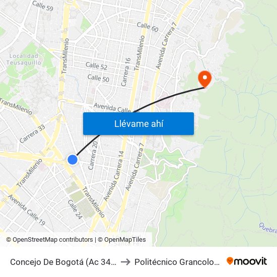 Concejo De Bogotá (Ac 34 - Kr 27) to Politécnico Grancolombiano map