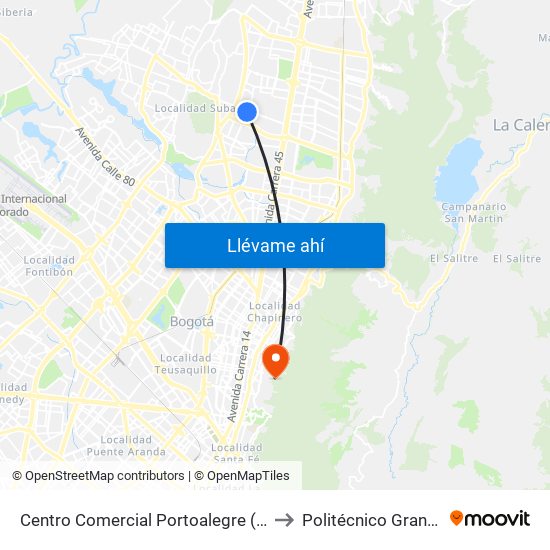 Centro Comercial Portoalegre (Av. Villas - Cl 137b) to Politécnico Grancolombiano map