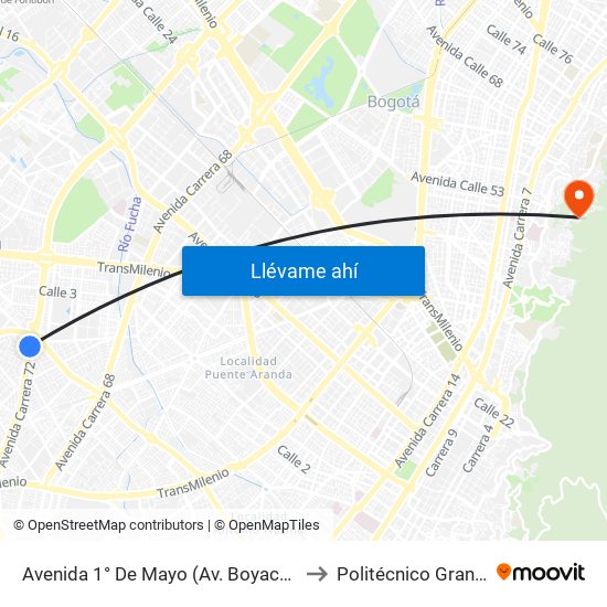 Avenida 1° De Mayo (Av. Boyacá - Av. 1 De Mayo) (A) to Politécnico Grancolombiano map