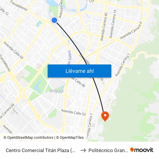 Centro Comercial Titán Plaza (Av. Boyacá - Cl 93) (B) to Politécnico Grancolombiano map