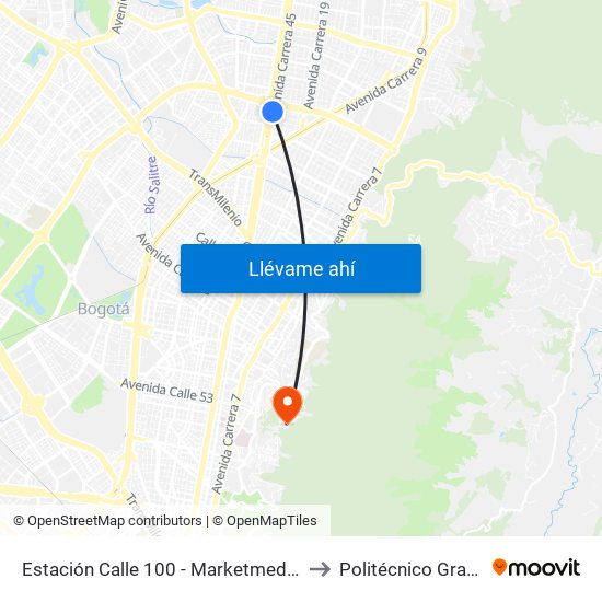 Estación Calle 100 - Marketmedios (Auto Norte - Cl 98) to Politécnico Grancolombiano map