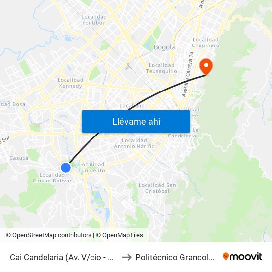 Cai Candelaria (Av. V/cio - Kr 41a) (B) to Politécnico Grancolombiano map