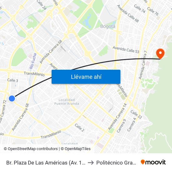 Br. Plaza De Las Américas (Av. 1 De Mayo - Kr 69c) (E) to Politécnico Grancolombiano map