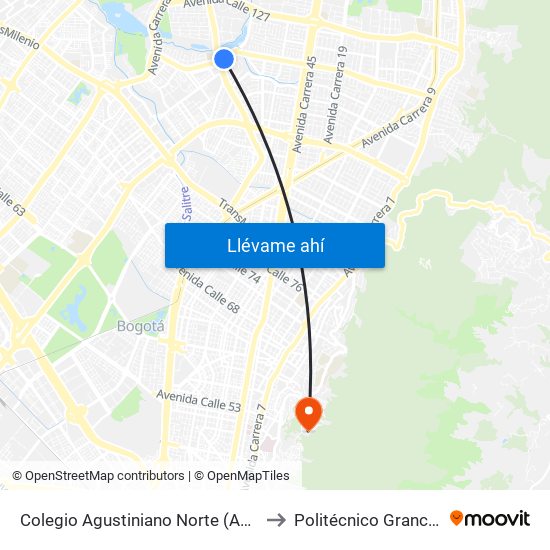 Colegio Agustiniano Norte (Ac 116 - Av. Suba) to Politécnico Grancolombiano map