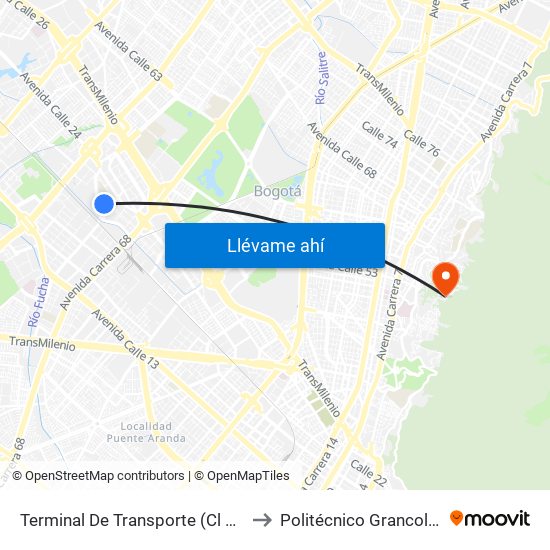 Terminal De Transporte (Cl 22c - Kr 68f) to Politécnico Grancolombiano map