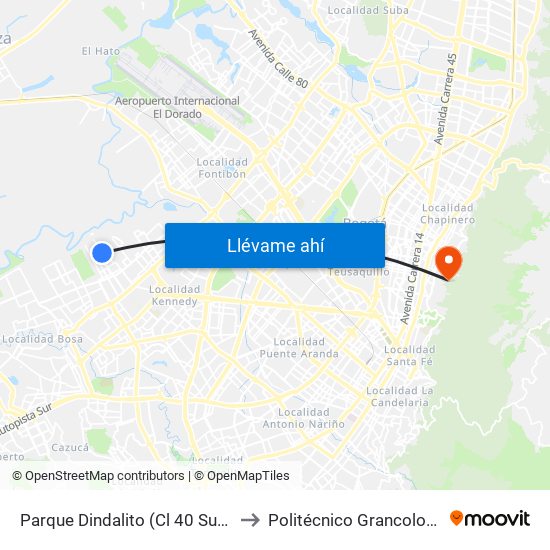 Parque Dindalito (Cl 40 Sur - Kr 96) to Politécnico Grancolombiano map