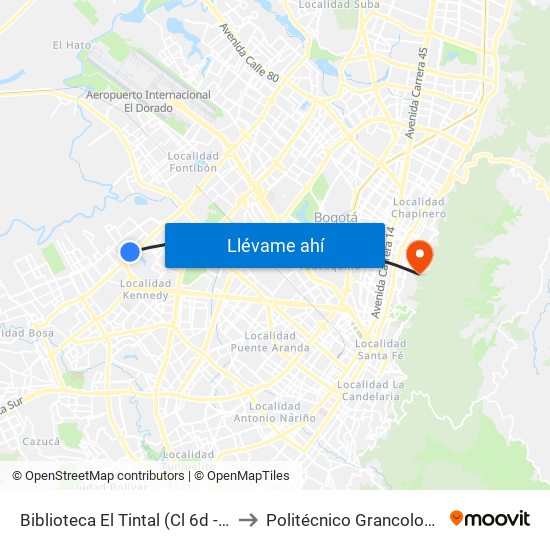 Biblioteca El Tintal (Cl 6d - Kr 87a) to Politécnico Grancolombiano map