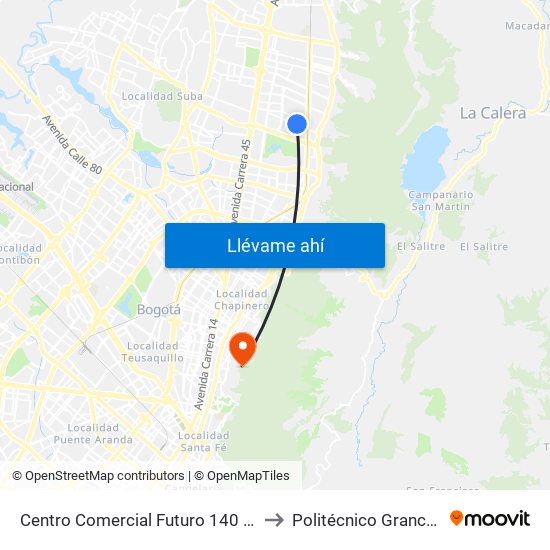 Centro Comercial Futuro 140 (Cl 140 - Kr 11) to Politécnico Grancolombiano map