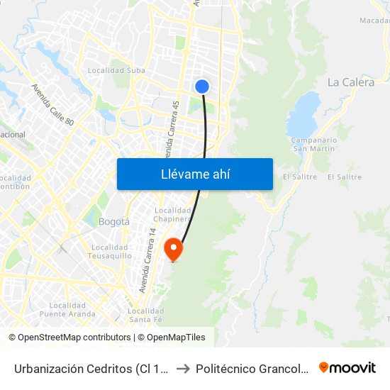 Urbanización Cedritos (Cl 140 - Kr 13) to Politécnico Grancolombiano map