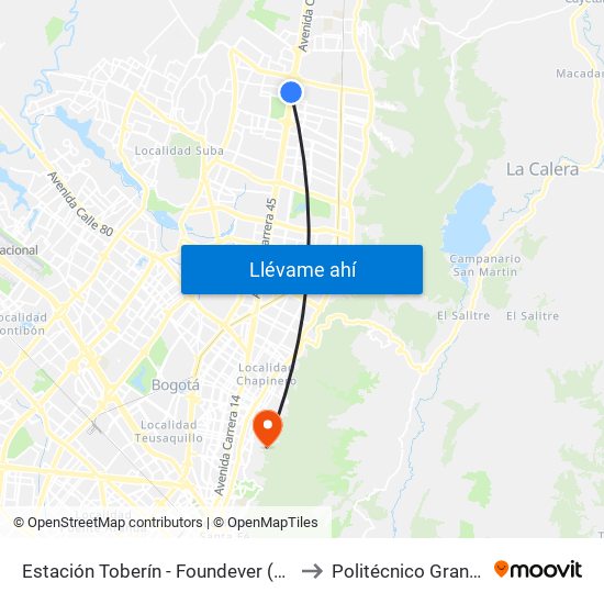 Estación Toberín - Foundever (Auto Norte - Cl 166) to Politécnico Grancolombiano map