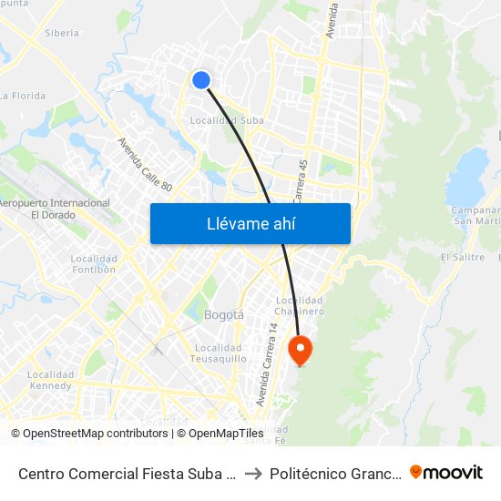 Centro Comercial Fiesta Suba (Kr 101 - Cl 147) to Politécnico Grancolombiano map