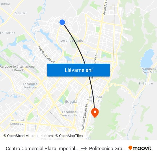 Centro Comercial Plaza Imperial (Av. C. De Cali - Cl 151c) to Politécnico Grancolombiano map