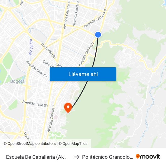 Escuela De Caballería (Ak 7 - Cl 101) to Politécnico Grancolombiano map