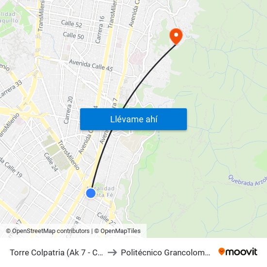 Torre Colpatria (Ak 7 - Cl 24) to Politécnico Grancolombiano map