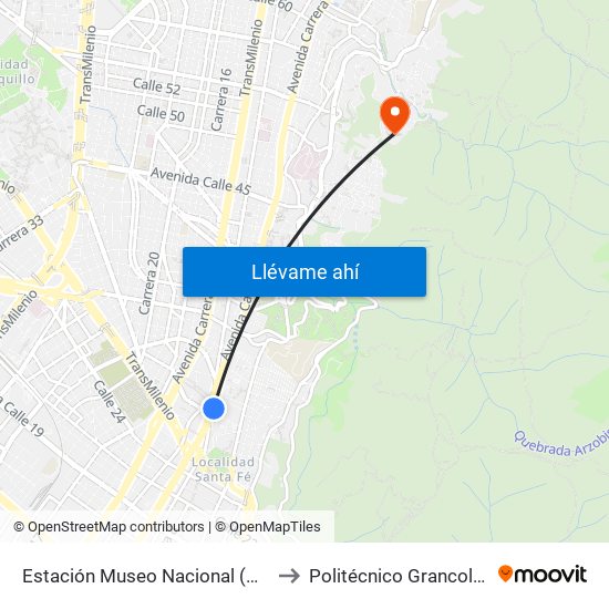 Estación Museo Nacional (Ak 7 - Cl 29) to Politécnico Grancolombiano map