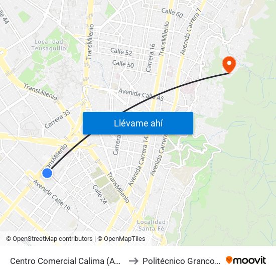 Centro Comercial Calima (Ac 22 - Kr 29a) to Politécnico Grancolombiano map