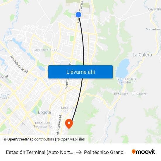 Estación Terminal (Auto Norte - Cl 191) (A) to Politécnico Grancolombiano map