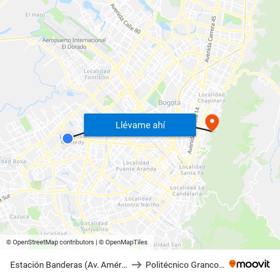 Estación Banderas (Av. Américas - Kr 79b) to Politécnico Grancolombiano map