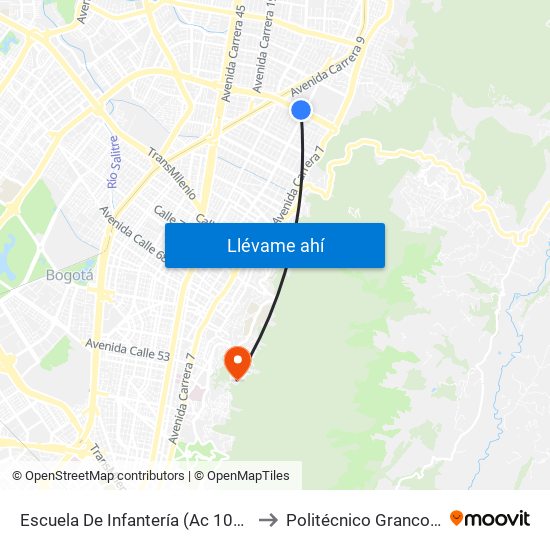 Escuela De Infantería (Ac 100 - Kr 11a) (B) to Politécnico Grancolombiano map