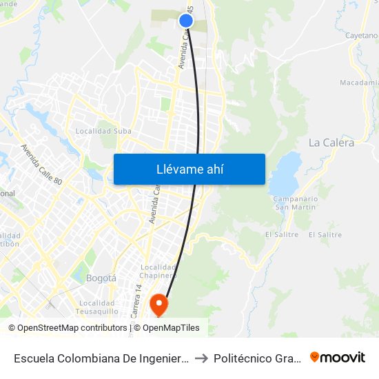 Escuela Colombiana De Ingeniería (Auto Norte - Cl 205) to Politécnico Grancolombiano map