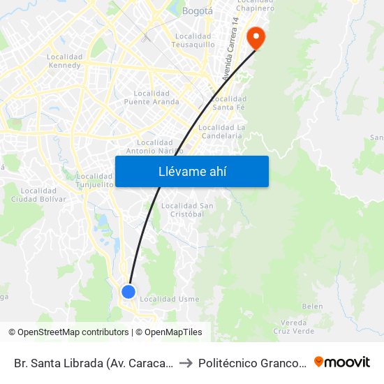 Br. Santa Librada (Av. Caracas - Cl 73 Sur) to Politécnico Grancolombiano map