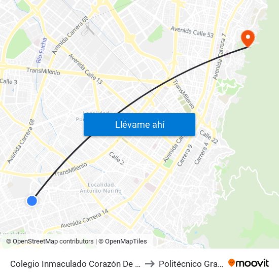 Colegio Inmaculado Corazón De María (Ac 44 Sur - Kr 29) to Politécnico Grancolombiano map