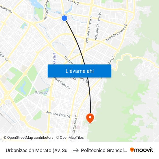 Urbanización Morato (Av. Suba - Cl 115) to Politécnico Grancolombiano map