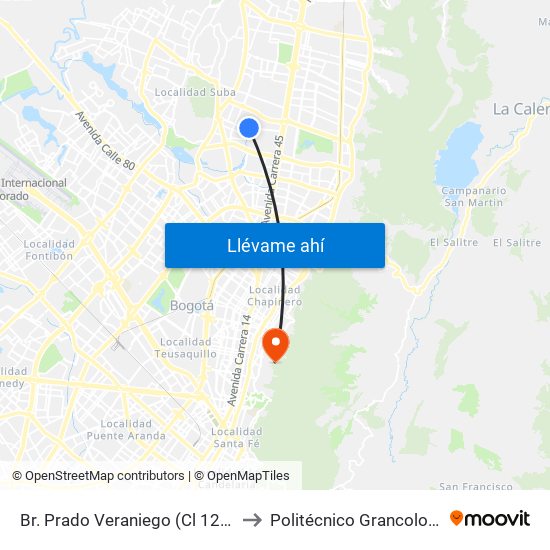 Br. Prado Veraniego (Cl 129 - Kr 55) to Politécnico Grancolombiano map