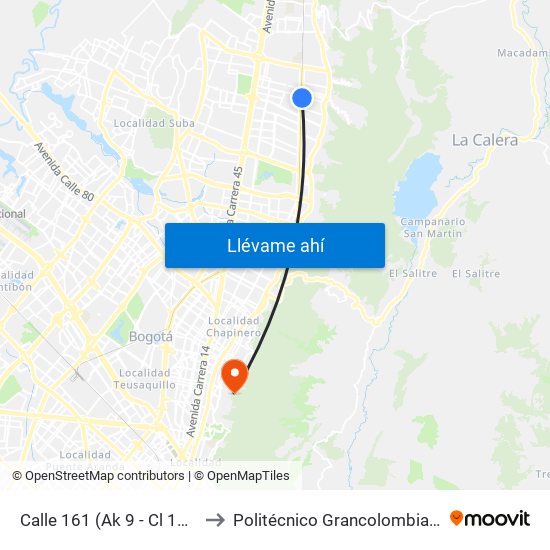 Calle 161 (Ak 9 - Cl 161) to Politécnico Grancolombiano map