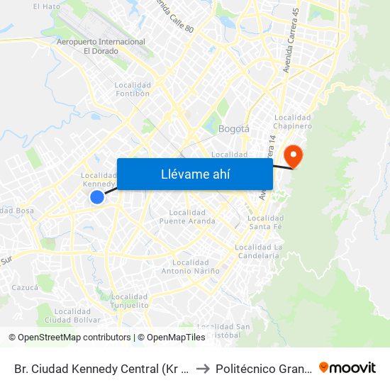 Br. Ciudad Kennedy Central (Kr 78b - Cl 35c Sur) (A) to Politécnico Grancolombiano map