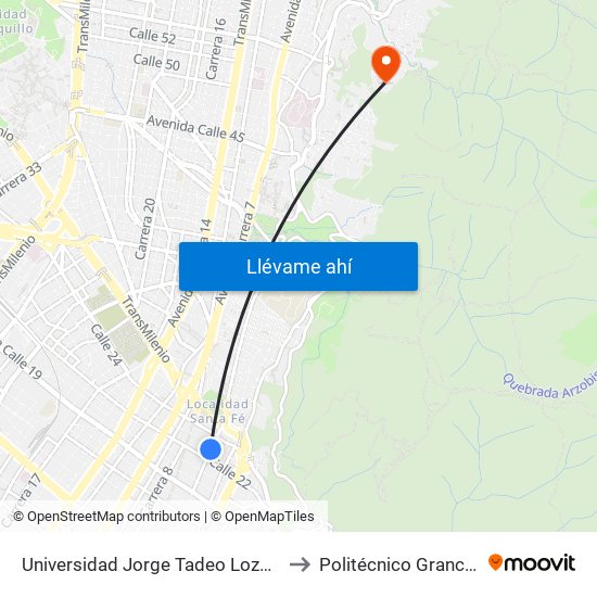 Universidad Jorge Tadeo Lozano (Kr 5 - Cl 22) to Politécnico Grancolombiano map