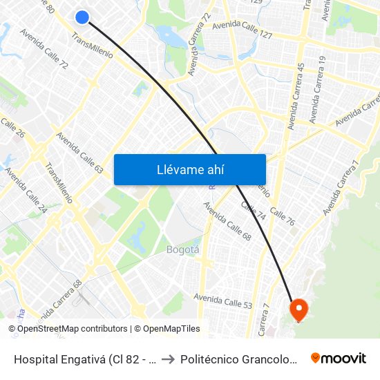 Hospital Engativá (Cl 82 - Ak 96) to Politécnico Grancolombiano map