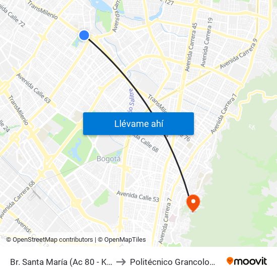 Br. Santa María (Ac 80 - Kr 73b) to Politécnico Grancolombiano map