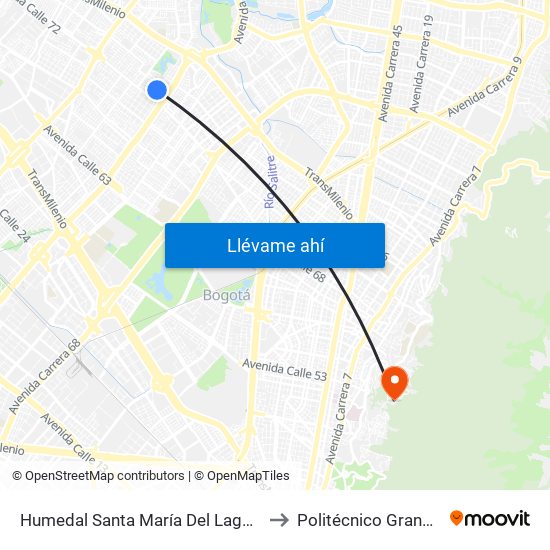 Humedal Santa María Del Lago (Kr 73a - Cl 72a) to Politécnico Grancolombiano map